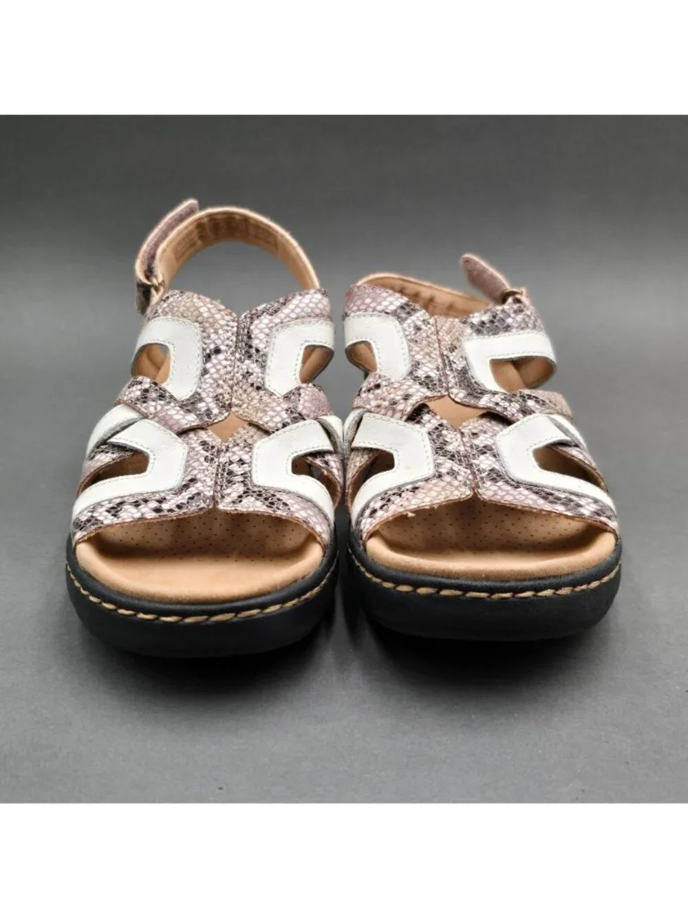 Clarks Merliah Lilac Snakeskin Wedge Sandals Size 7.5 White Leather - Picture 3 of 11